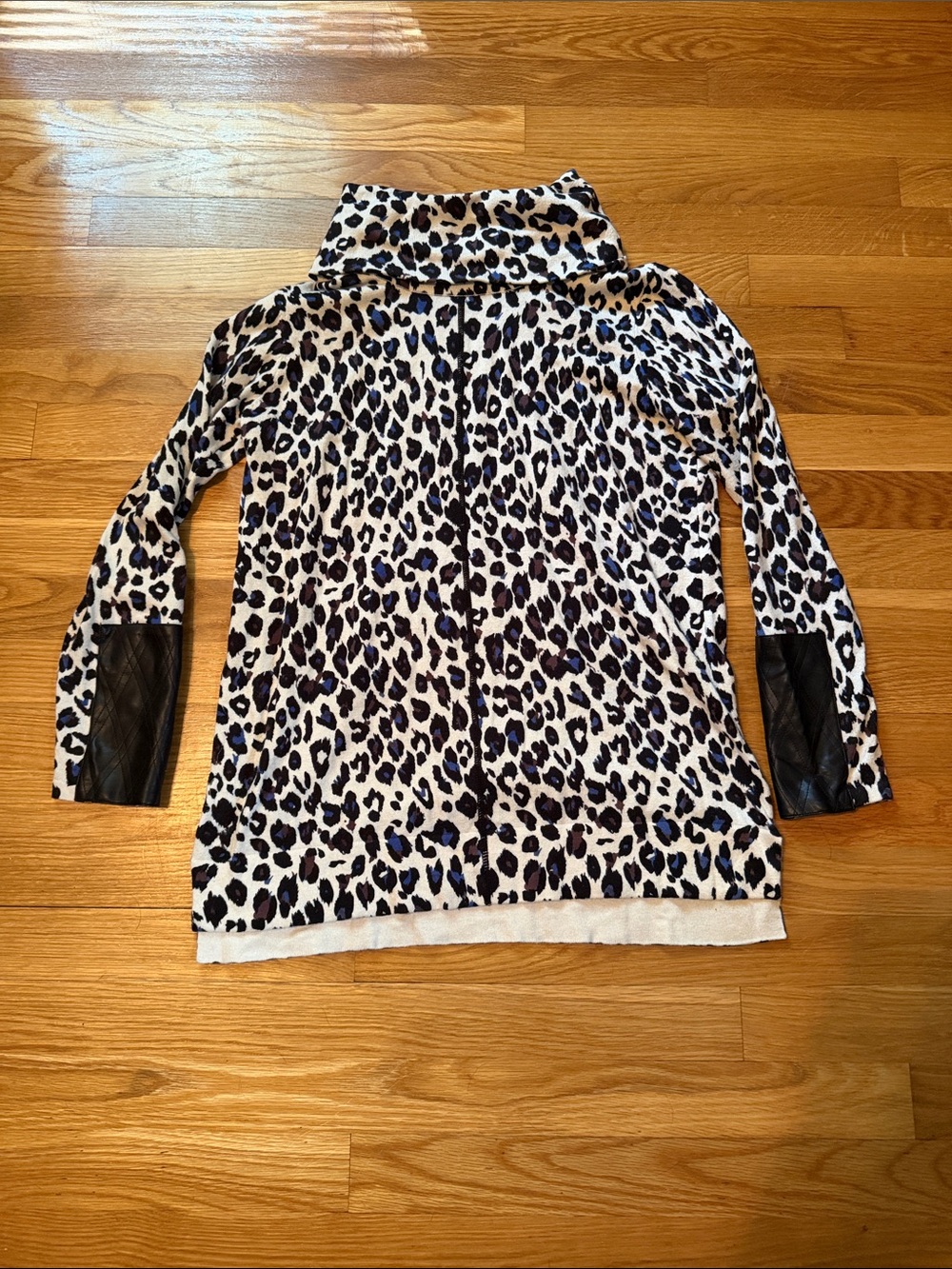 Leopard‎ Print Cowl Neck Tunic with Faux Leather Elbow Patches